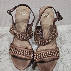 UGG Women's Brown Woven Strap Sandals